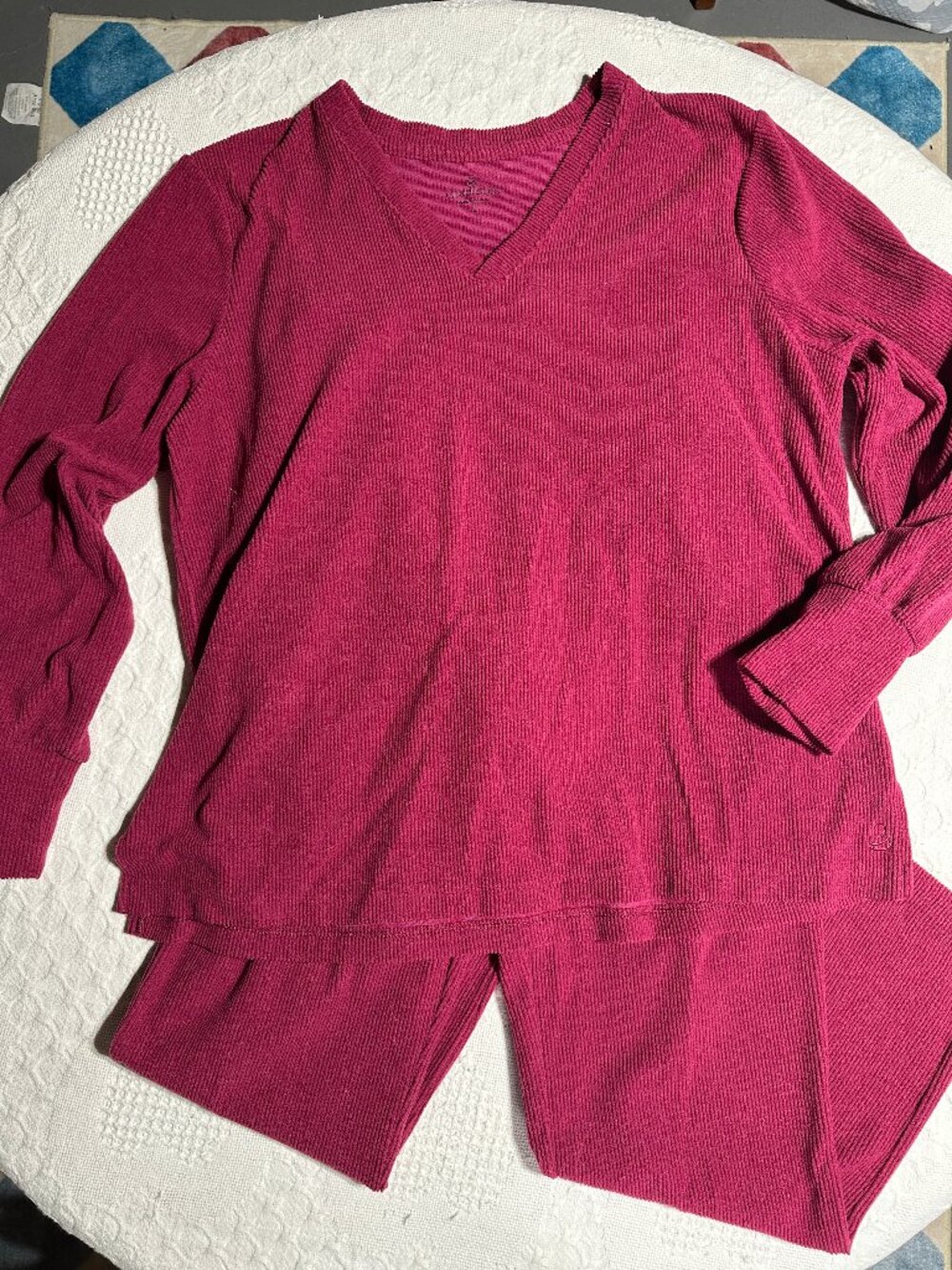Cuddl Duds Wine Ribbed Velour Lounge Set Top L Pants M